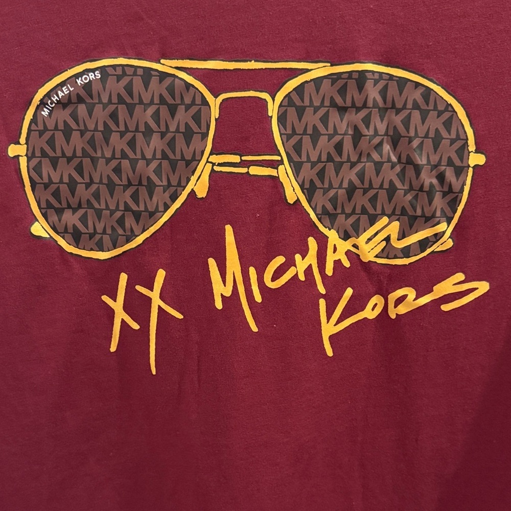 Michael Kors Maroon Logo Aviator Print T-Shirt - Picture 2 of 9